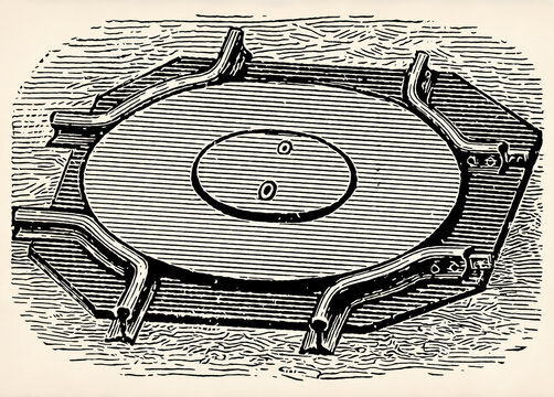 Turntable (universal, allowing approach from any direction). Antique stylized illustration.