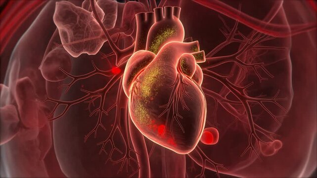 Transparent Cardiac Myocardium CGI Showing Lactate Particle Transport for Cardiovascular Research Presentation