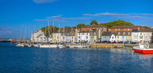 Obraz premium At the mouth of the river Wey, the Old Harbour of Weymouth, Dorset, Southern England