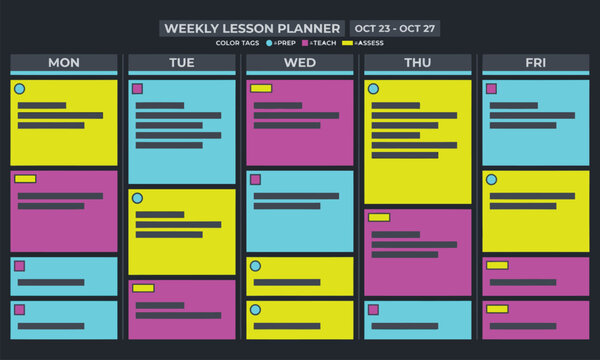 Weekly lesson planner board with colorful schedule vector illustration