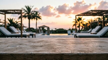 Fototapeta premium Luxury Poolside Lounge at Sunset for Travel Marketing