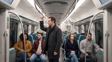 Naklejka premium Rail Airflow Study With Epidemiologist and Everyday Passengers