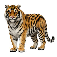 Obraz premium Beautiful Bengal Tiger Isolated on White Background Majestic Striped Big Cat Wildlife Predator with Detailed Fur and Natural Strength