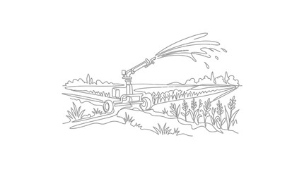 Fototapeta premium Continuous line drawing of a large industrial agricultural sprinkler system.