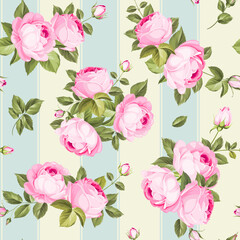 Fototapeta premium Pink rose seamless pattern. Elegant vintage background. 
