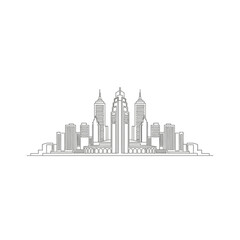 Obraz premium Minimalist Hand Drawn Sketch of a Modern City Skyline with Skyscrapers.