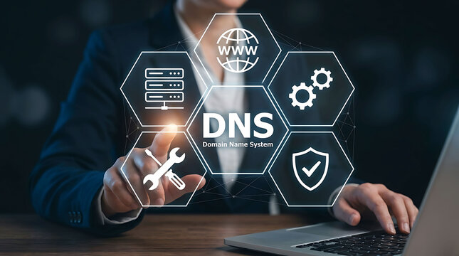 DNS domain name system network server configuration and web internet security concept