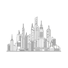 Obraz premium Minimalist outline illustration of a modern city skyline with skyscrapers.
