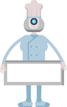 Chef Robot Character and Blank Signage
