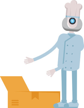 Chef Robot Character Opening Box
