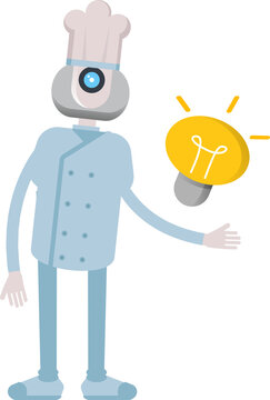 Chef Robot Character and Light Bulb
