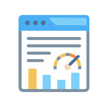 Website analytics dashboard with bar graph and speedometer icon
