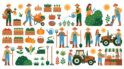 Fototapeta premium Farmers and gardeners harvesting fresh produce from garden.