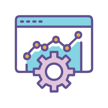 Web analytics dashboard and gear icon for business process