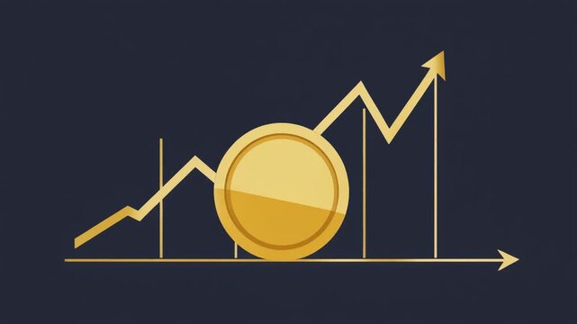 Gold coin with rising market line and investment growth concept
