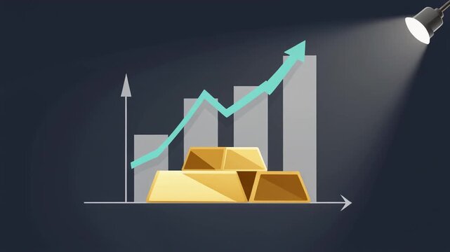 Gold bullion with rising graph and financial market growth concept