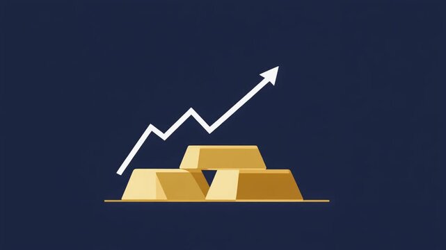 Gold bullion investment with rising chart and market growth concept