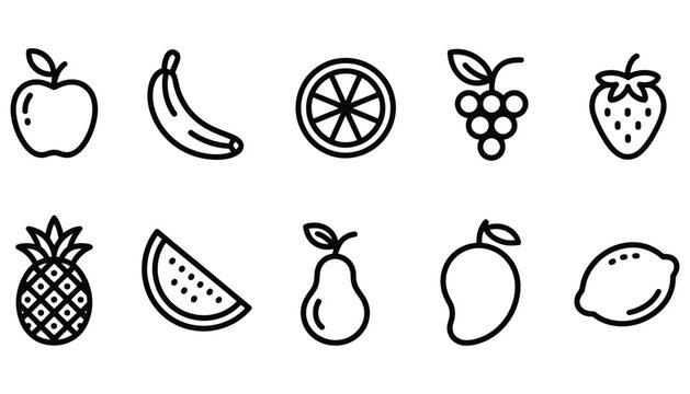 various fruits assorted mix, apple, banana, orange, grape, strawberry, pineapple, watermelon, and mango collection for healthy food, nutrition, organic lifestyle, packaging, menu, and modern vector de