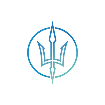Minimalist Line Art Trident Logo Icon in Circular Frame Vector Illustration