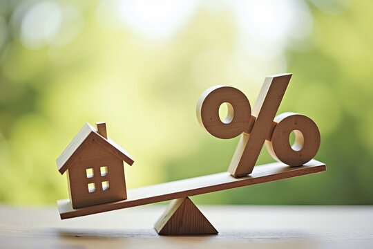 Visualizing the Relationship Between Interest Rates and Property Values: Percentage Symbol and House Model on a Seesaw
