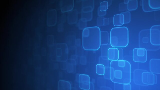 Abstract Blue Rounded Square Geometric Motion Background with Angled Perspective and Right Aligned Shapes Moving Toward Camera for Corporate Technology Presentation Loop