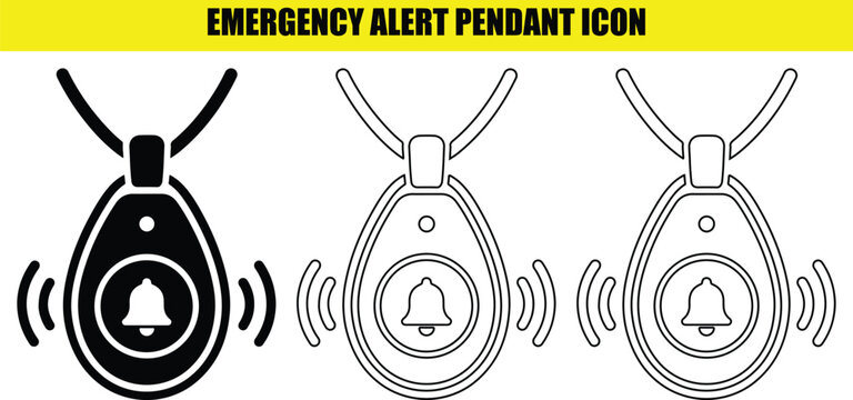 Emergency alert pendant icon set for elderly care personal security wearable medical alarm device.