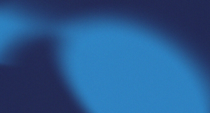 Vibrant deep blue and cyan color gradient abstract background with heavy noise grain texture creating a dynamic moody backdrop for artistic compositions 
