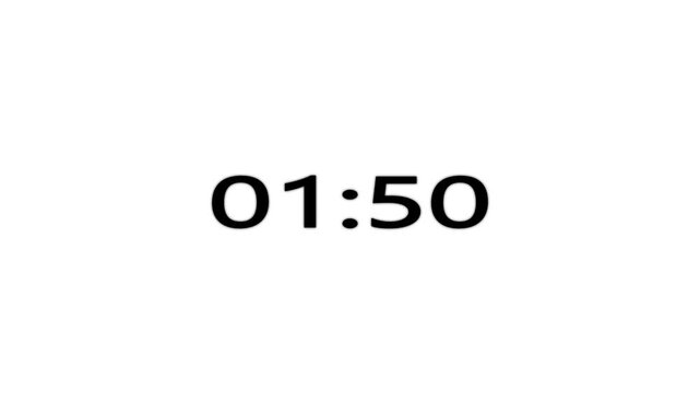 2 minutes countdown timer animation with glowing neon on black background with alpha channel. Orange neon digital number clock timer animation.