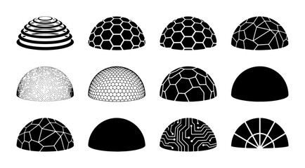 Geometric Dome Icons, Abstract Sphere Shapes, Futuristic Network Patterns, Minimalist Architectural Elements © Akhi