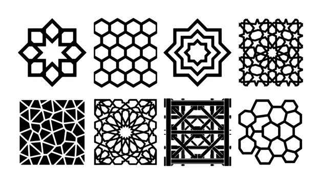 Geometric Patterns Vector Set, Islamic Art Motifs, Arabesque Designs, Decorative Ornaments, 8 Elements