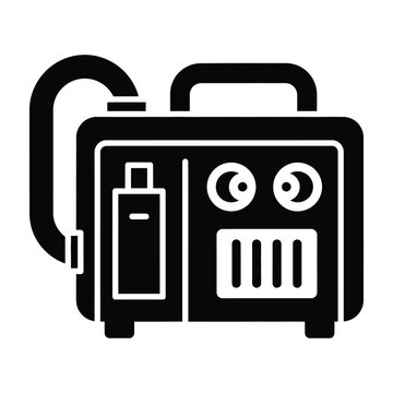 Black and white icon of a portable air compressor with handle and gauge