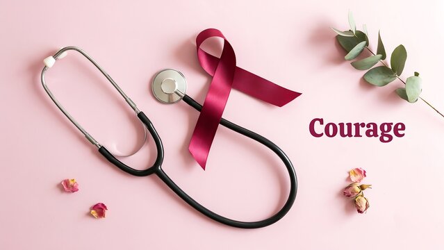 Breast cancer awareness stethoscope ribbon and courage symbolizing hope and support