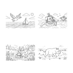 Naklejka premium Coloring pages for kids with animals and adventures