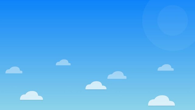 sky blue and white cloud drift flat animation