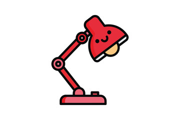 Fototapeta premium Cute Red Desk Lamp Vector Illustration with Smiling Face