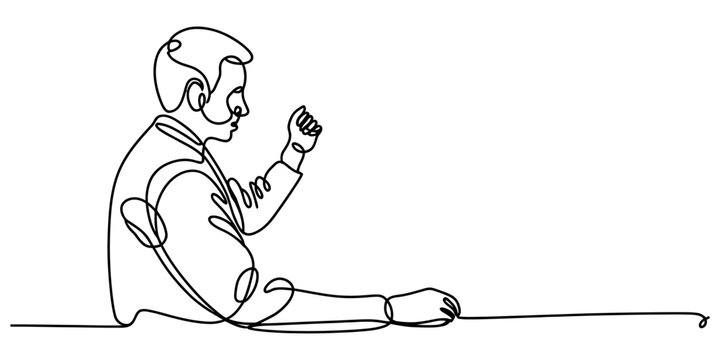 Continuous single line drawing of a businessman working on a computer at a desk