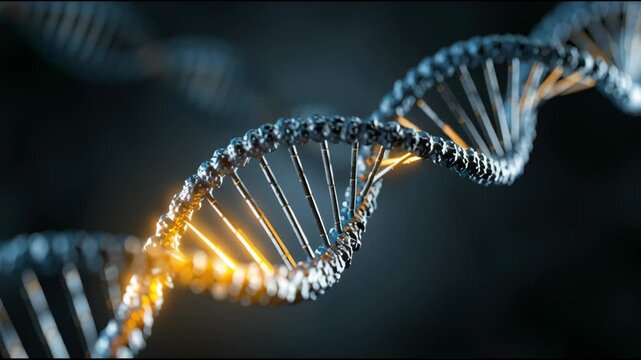 The making of a stylized DNA helix in blue and silver with a focus on its design and structure from multiple angles