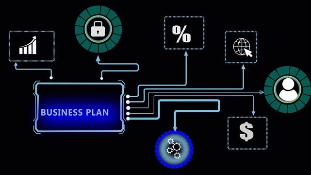 Business plan evaluation layout tracking organizational development objectives on tech screens, ideal for annual management workshops and partner videos