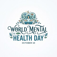 Obraz premium World mental health day lettering design with a woman meditating inside a heart shape with flowers