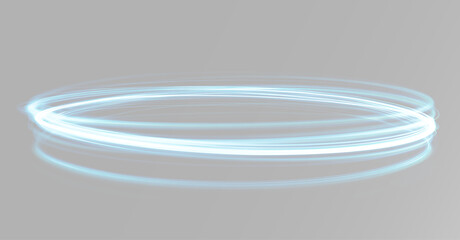 Futuristic blue neon energy halo with glowing circular orbit rings abstract light painting overlay effect © theladydarina
