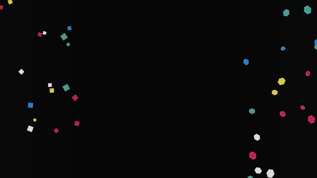 Colorful geometric shapes falling down on sides of black background