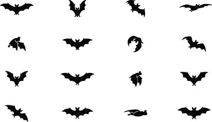 Fototapeta premium Set of black bat silhouettes in different flying poses for Halloween design