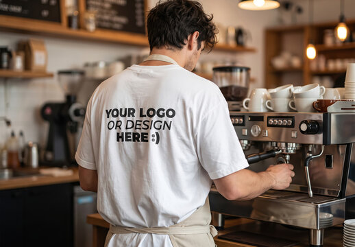 Back Tshirt Design Logo Coffee Maker Barista Mockup