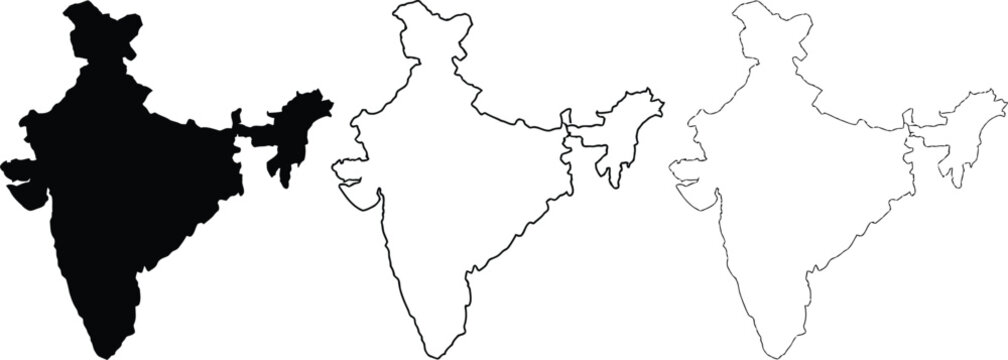 India country outline and silhouette map vector illustration