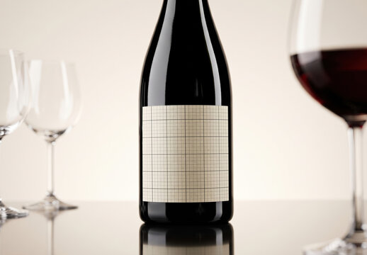 Premium Pinot Noir Wine Label Mockup on Table and Glasses
