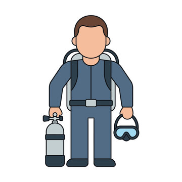 Scuba diver in blue wetsuit gear.
