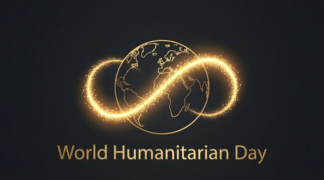 World humanitarian day concept golden earth with infinity symbol