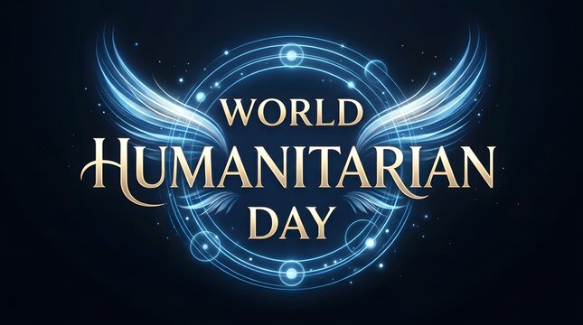 World humanitarian day celebration glowing typography and orbital design