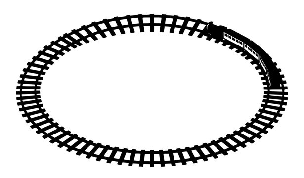 Circular Railway Track with Train Silhouette Vector Graphic for Transportation Logistics Journey Travel and Miniature Toy Model Railroad Designs