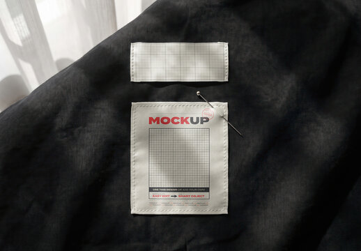 Sewing Fabric Cotton Label Clothes with Needle Mockup